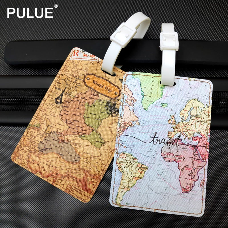Fashion PU Leather Map Luggage Tag Women Travel Accessories