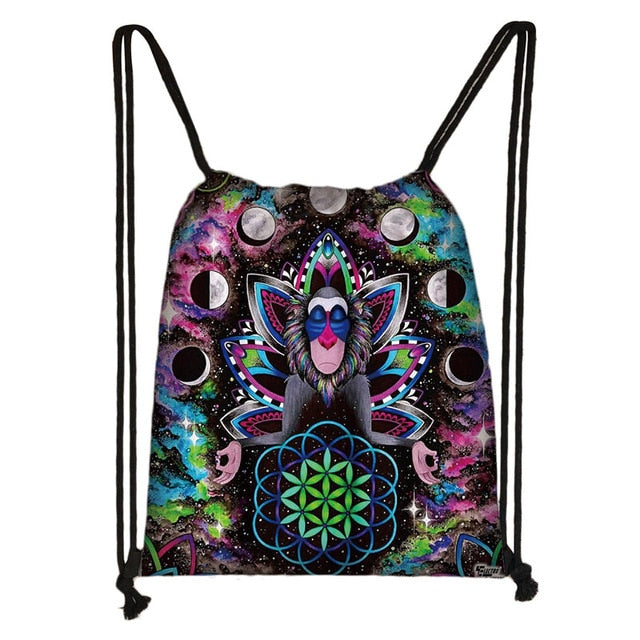 Hamsa Fatima Hand / mandala / Buddha lotus flower drawstring bag