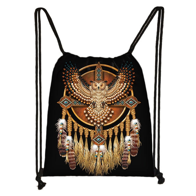 Hamsa Fatima Hand / mandala / Buddha lotus flower drawstring bag