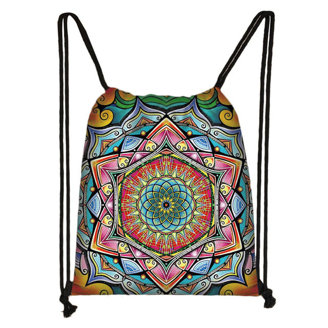 Hamsa Fatima Hand / mandala / Buddha lotus flower drawstring bag
