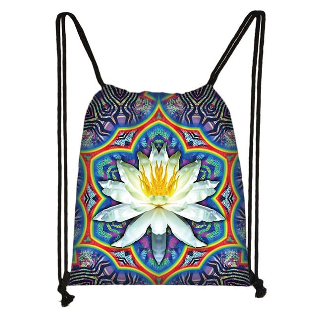 Hamsa Fatima Hand / mandala / Buddha lotus flower drawstring bag