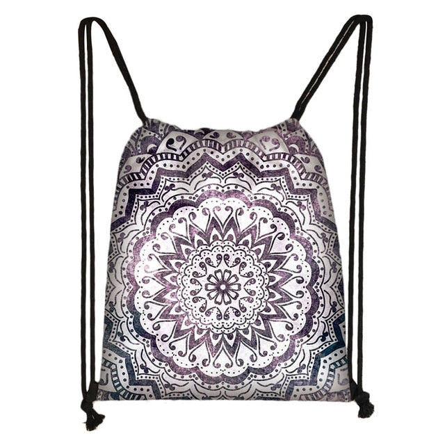Hamsa Fatima Hand / mandala / Buddha lotus flower drawstring bag