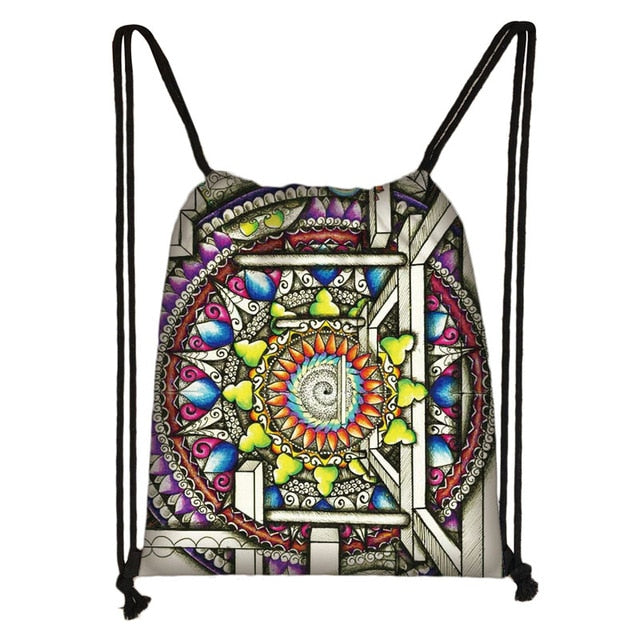 Hamsa Fatima Hand / mandala / Buddha lotus flower drawstring bag