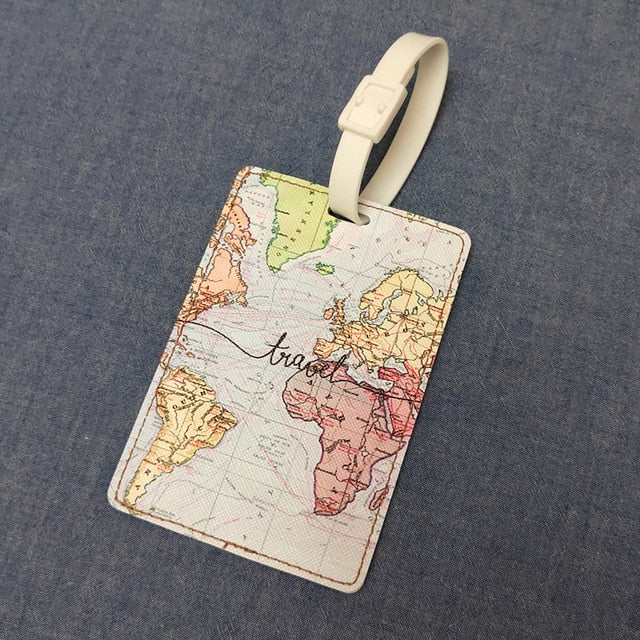 Fashion PU Leather Map Luggage Tag Women Travel Accessories