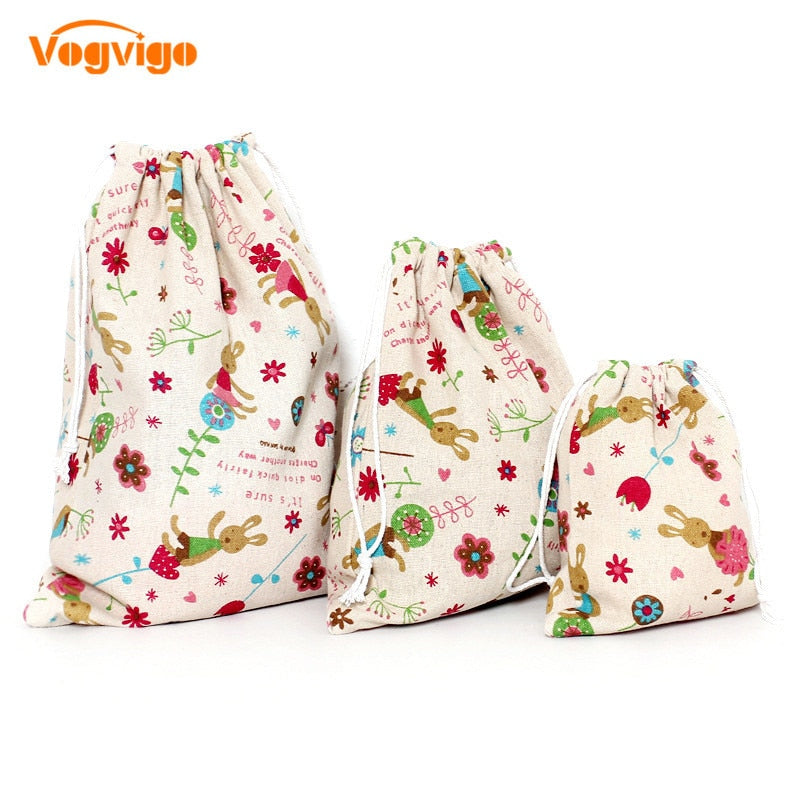 VOGVIGO 3pcs/set Printed Drawstring Bags Draw Pocket Storage
