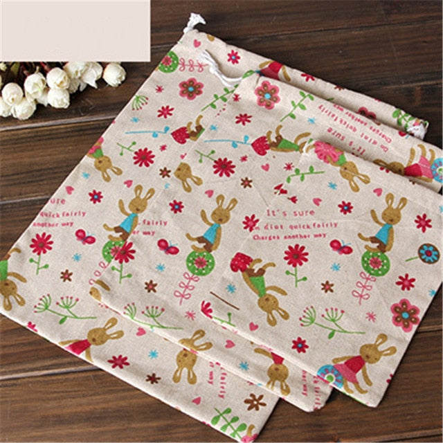 VOGVIGO 3pcs/set Printed Drawstring Bags Draw Pocket Storage