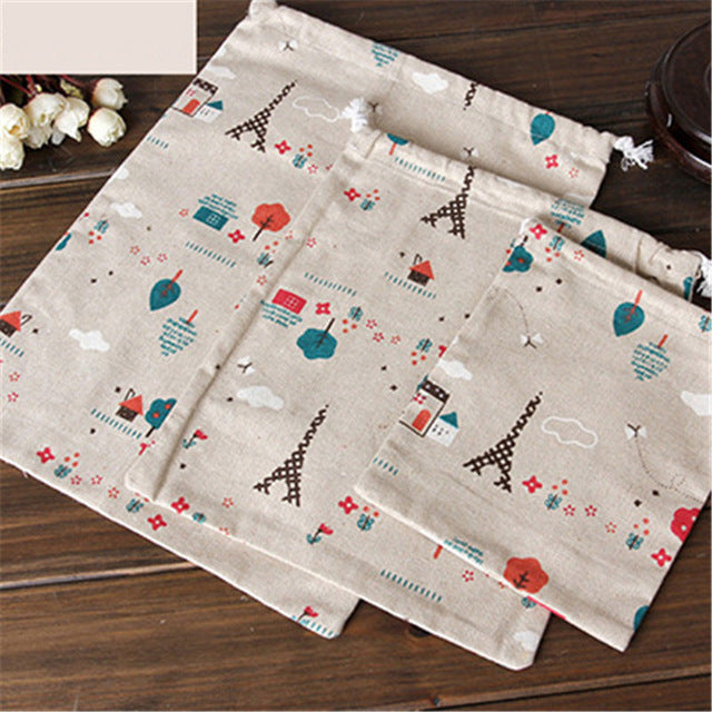 VOGVIGO 3pcs/set Printed Drawstring Bags Draw Pocket Storage